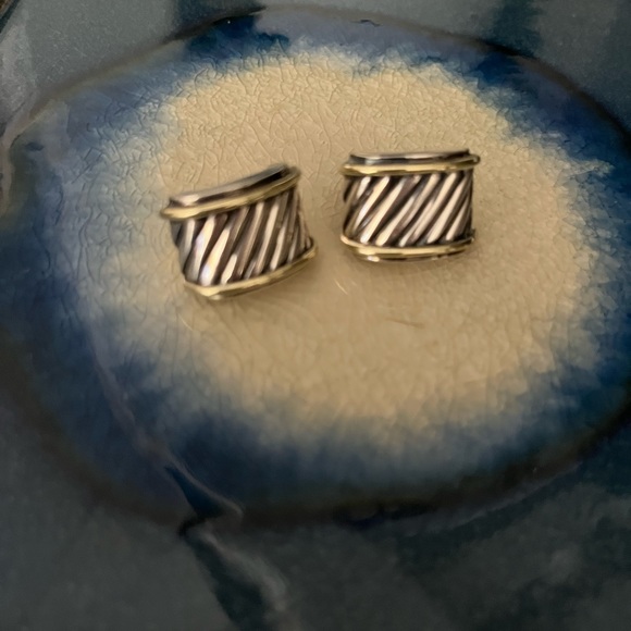 Jewelry - David Yurman yellow gold and silver Cigar Band earrings.